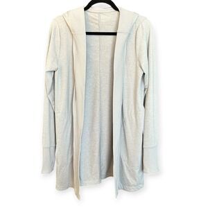 Athleta Women's Hooded Cardigan Wrap Heathered Grey Size M Open Front Thumbholes